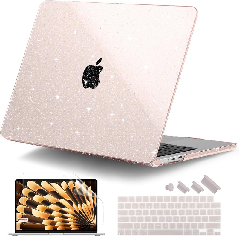 DONGKE Compatible with MacBook Air 13.6 inch Case M4 M3 M2 2025 2024 2023 2022 A3240 A3113 A2681, Glitter Bling Plastic Hard Shell & Keyboard Cover for MacBook Air M4 13 inch Case, Starlight - Image 1